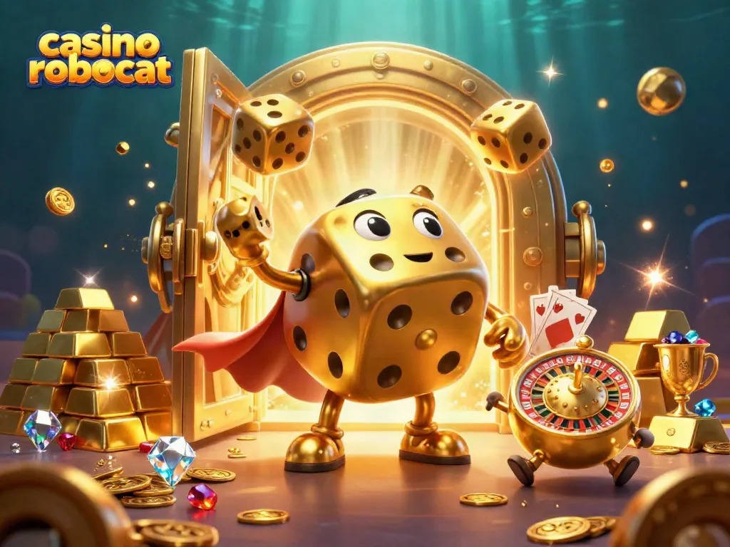 Step into the exciting world of casino robocat with dynamic 3D illustrations of gaming elements.