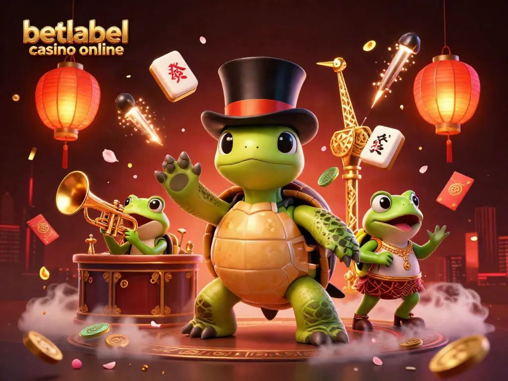 Experience the fun at betlabel casino online with a vibrant 3D scene of characters and festive elements.